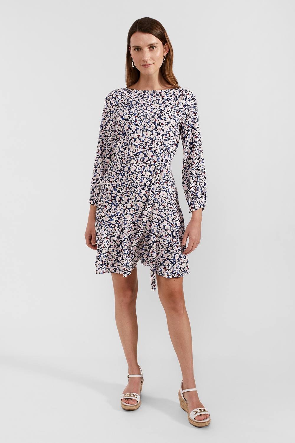 Hobbs London Hobbs London Women's Marta Boat Neck ruffle Hem Mini Dress in Pale Pink - 4