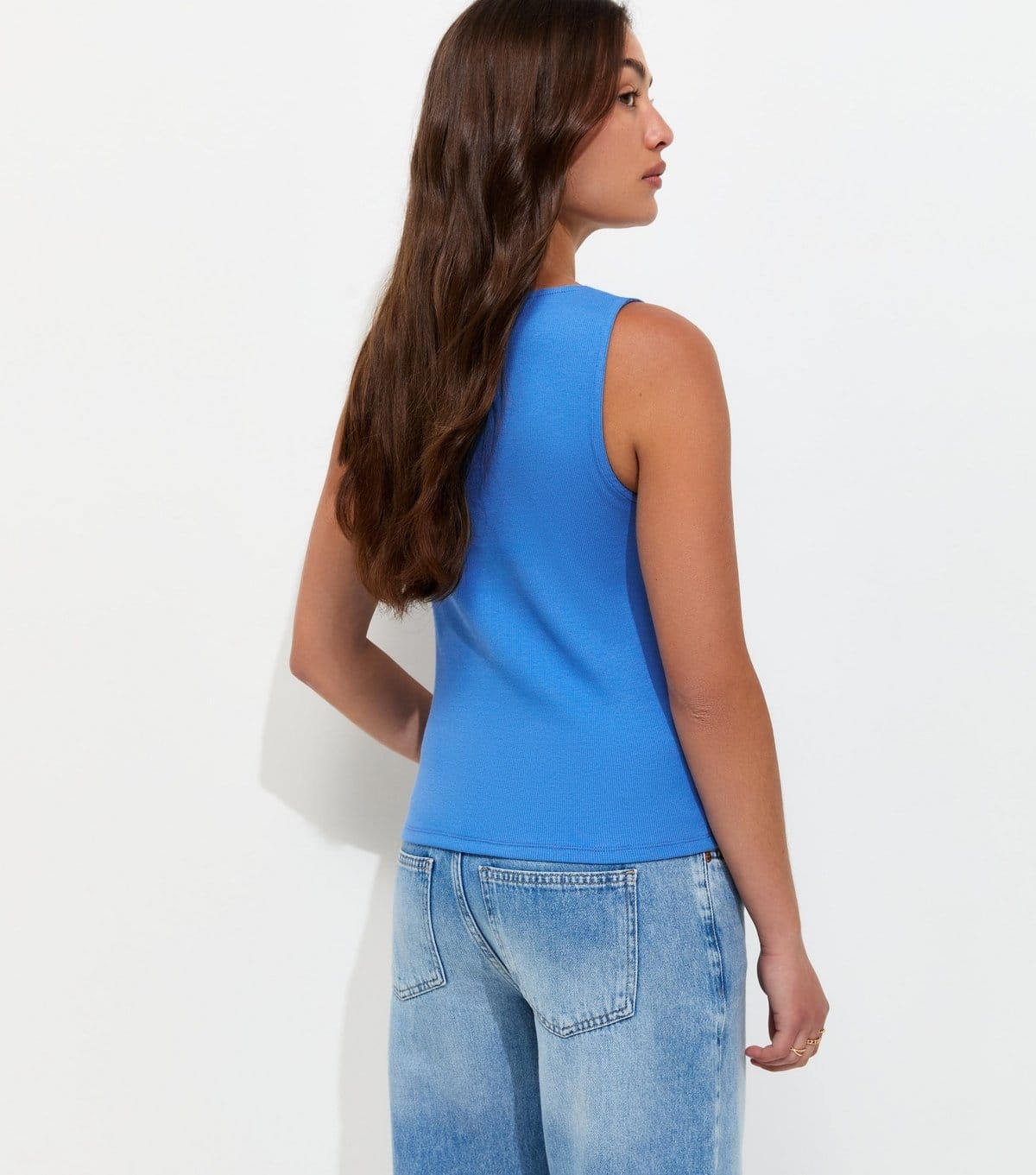 New Look Women's Bright Blue Cotton Rich Button Through Tank Top New Look - 4