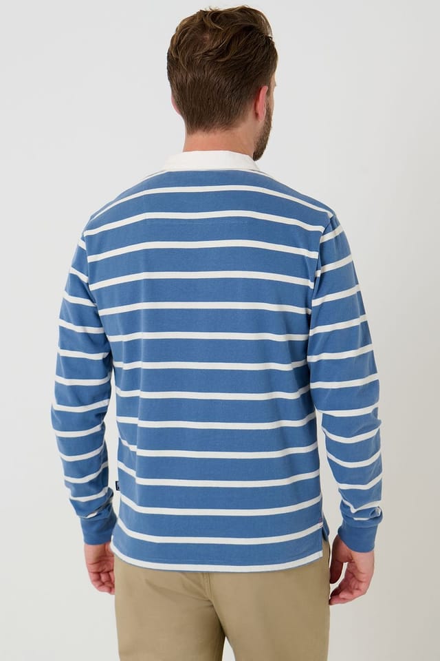 Saltwell Saltwell Men's Stripe Cotton Long Sleeve Polo Shirt in Blue - 2