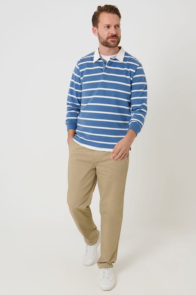 Saltwell Saltwell Men's Stripe Cotton Long Sleeve Polo Shirt in Blue - 3