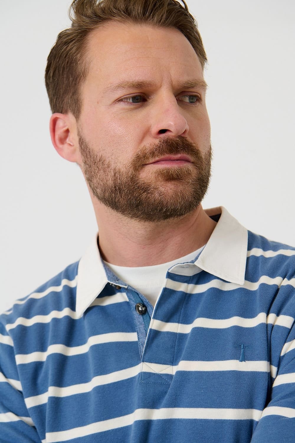 Saltwell Saltwell Men's Stripe Cotton Long Sleeve Polo Shirt in Blue - 4