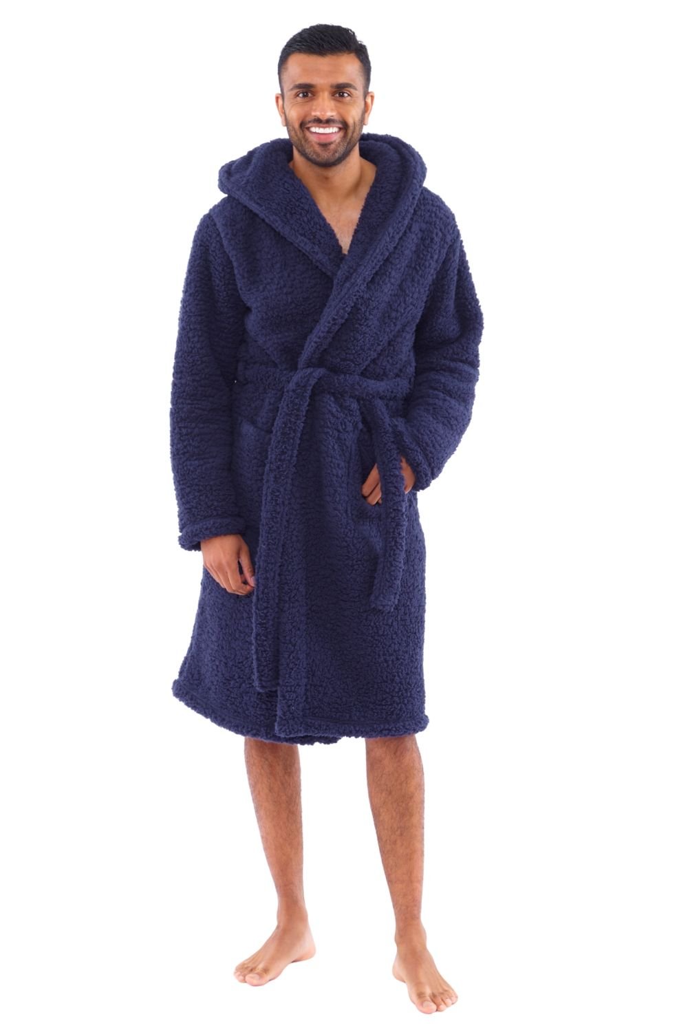 Just Essentials Just Essentials Men's Teddy Fleece Dressing Gown in Navy - 1