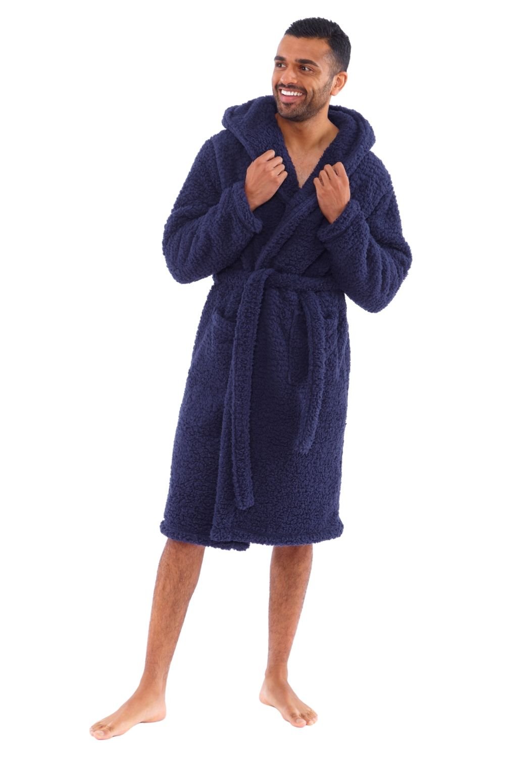 Just Essentials Just Essentials Men's Teddy Fleece Dressing Gown in Navy - 2