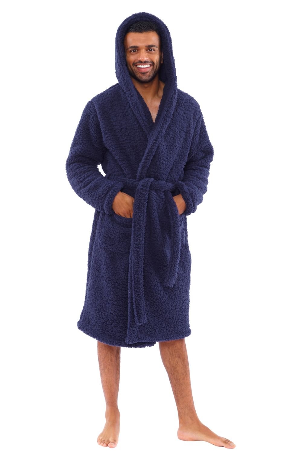 Just Essentials Just Essentials Men's Teddy Fleece Dressing Gown in Navy - 3