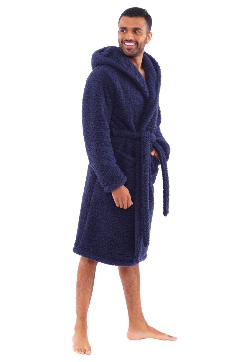 Just Essentials Just Essentials Men's Teddy Fleece Dressing Gown in Navy - 4