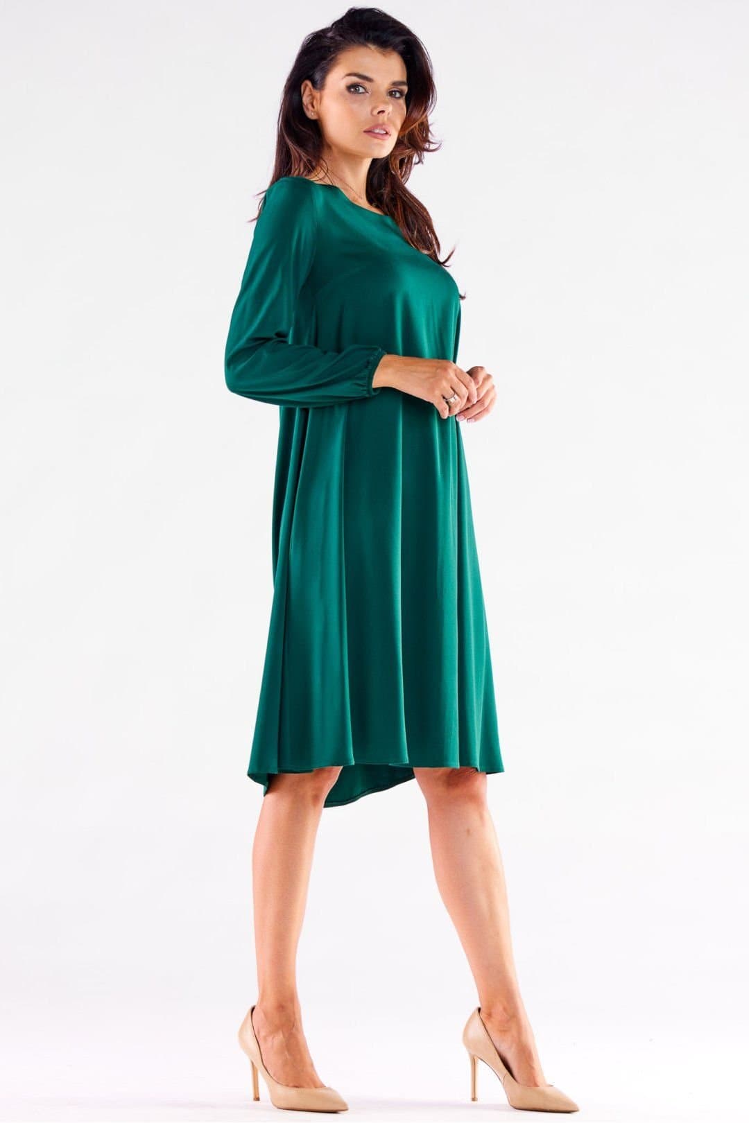 Love Lace Love Lace Women's Trapeze Long Sleeve Dress Extended Back Poland in Green