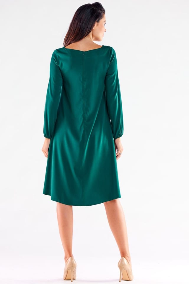 Love Lace Love Lace Women's Trapeze Long Sleeve Dress Extended Back Poland in Green - 2