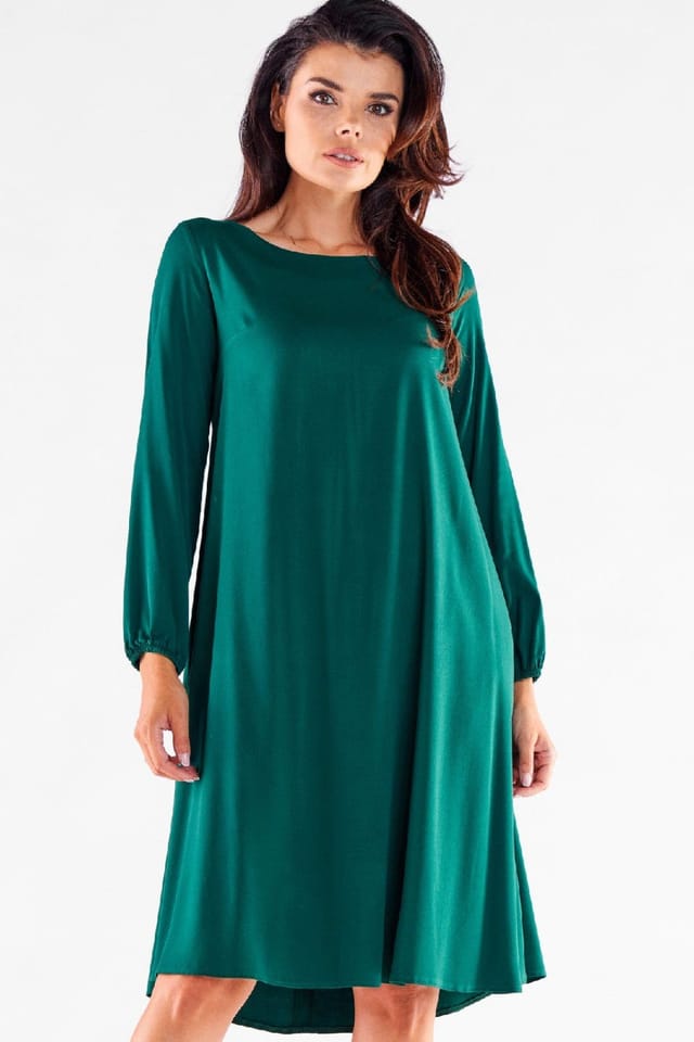 Love Lace Love Lace Women's Trapeze Long Sleeve Dress Extended Back Poland in Green - 3
