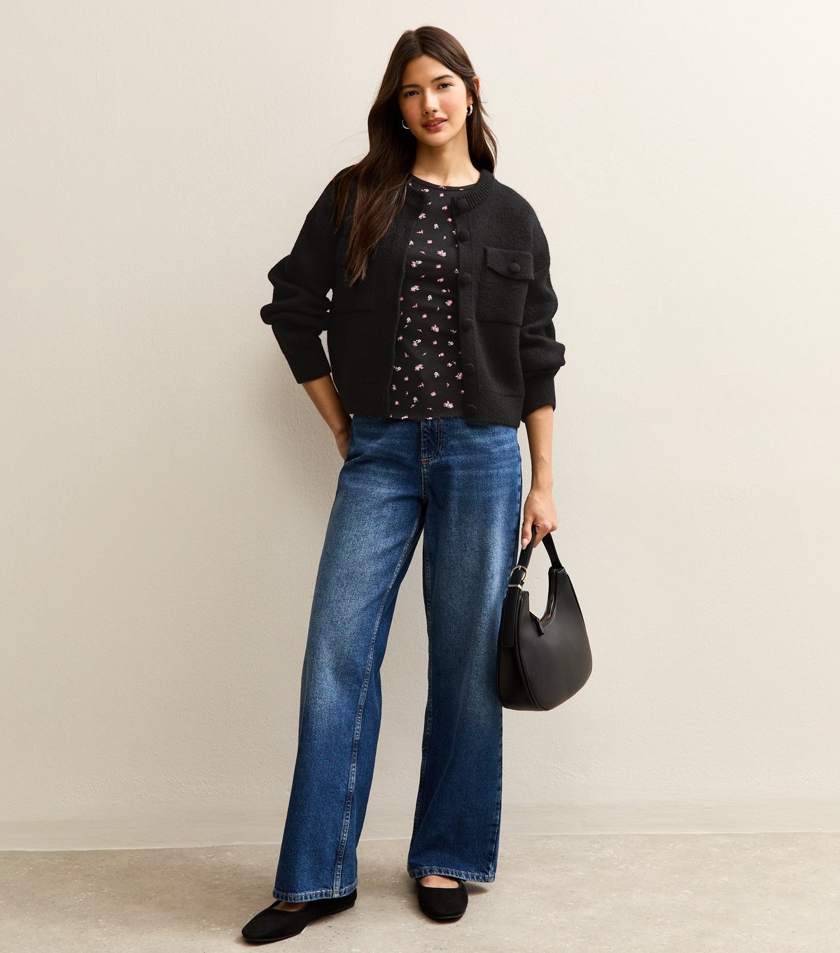 New Look Women's Black Floral Print Short Sleeve Ribbed Jersey Top New Look - 3