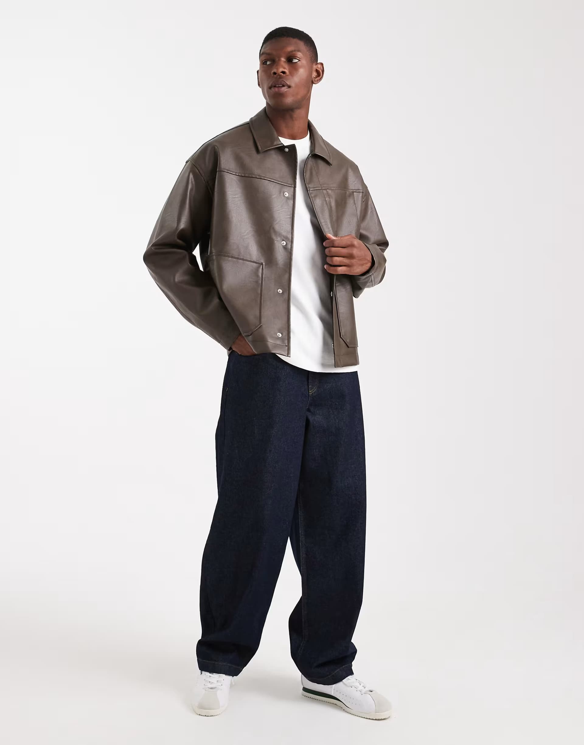 ASOS ASOS DESIGN faux leather harrington jacket in brown