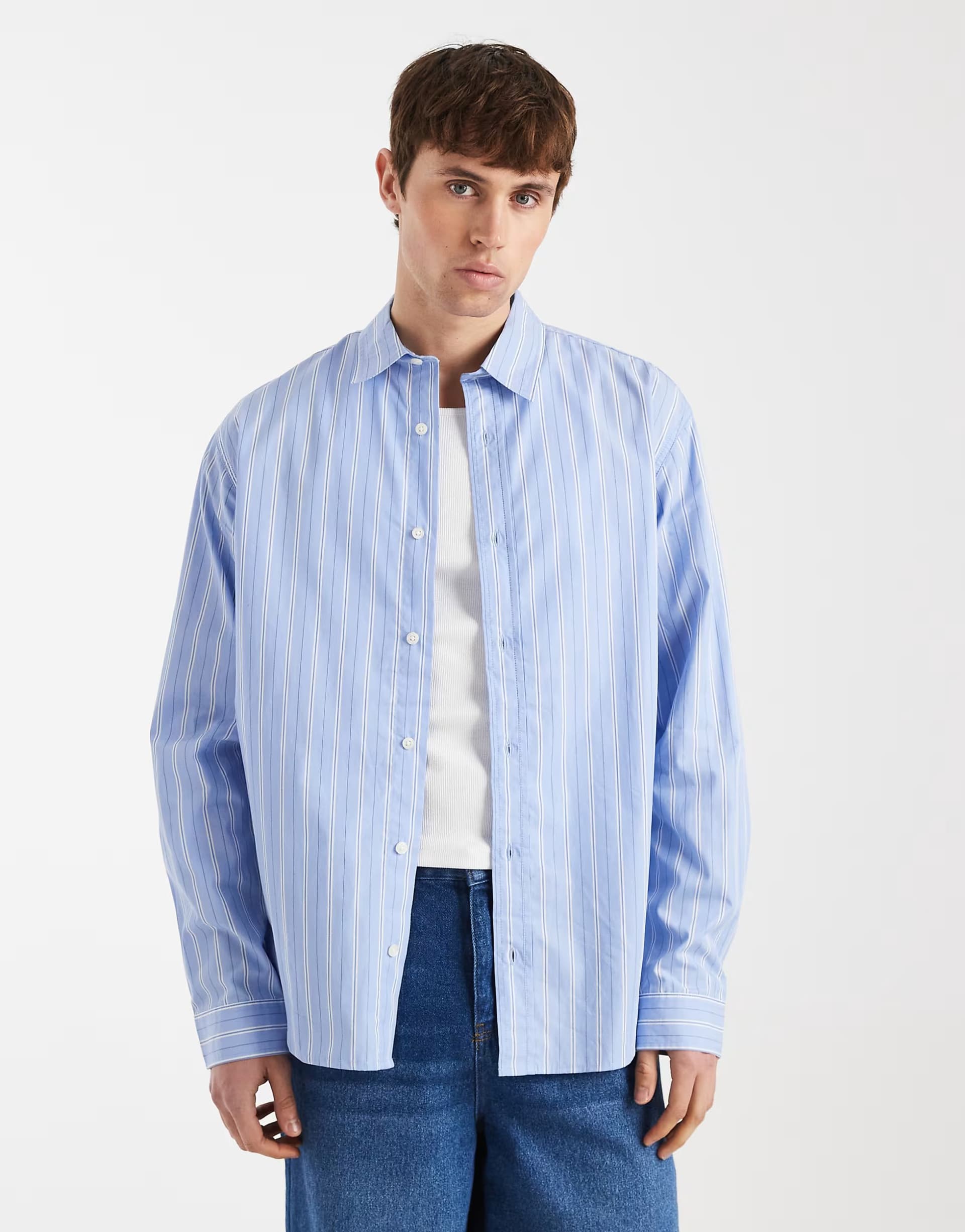 ASOS Redefined Rebel Robin boxy shirt in blue stripe