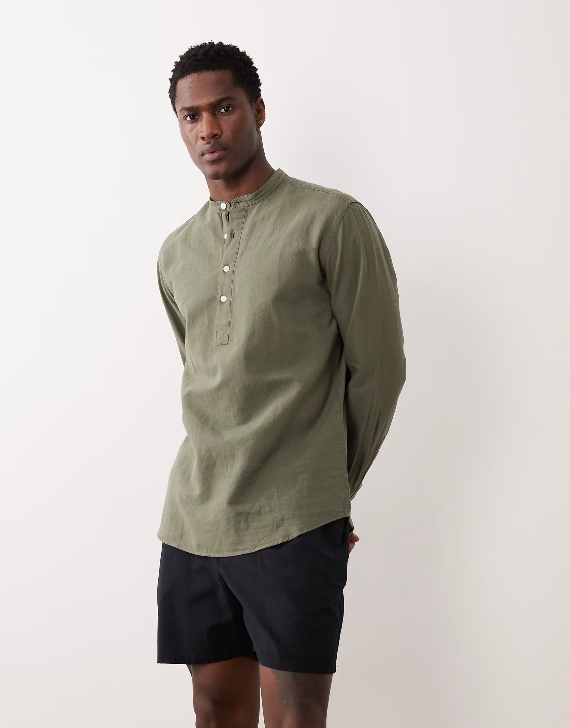 ASOS Jack & Jones linen blend overhead shirt in khaki - 1