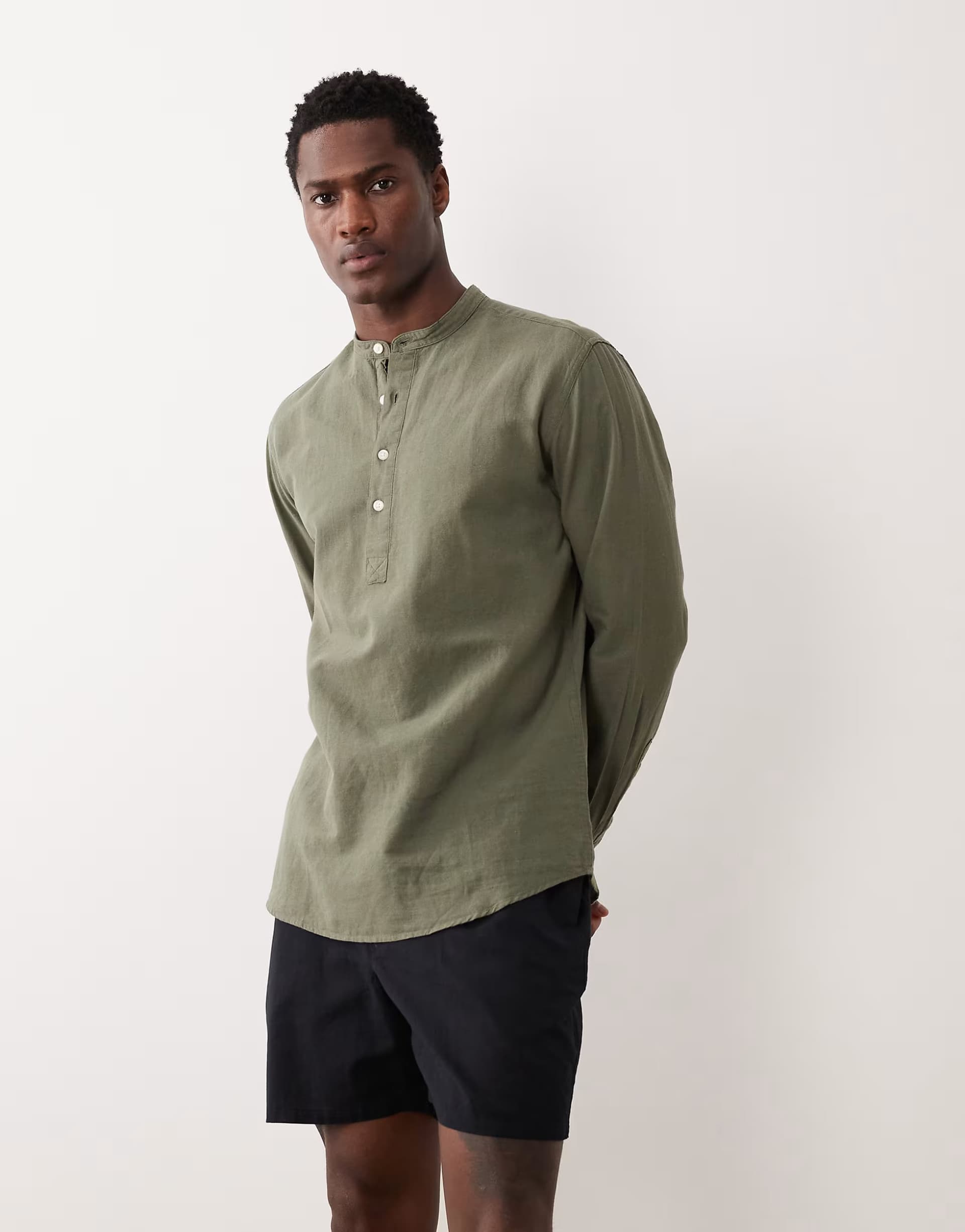 ASOS Jack & Jones linen blend overhead shirt in khaki