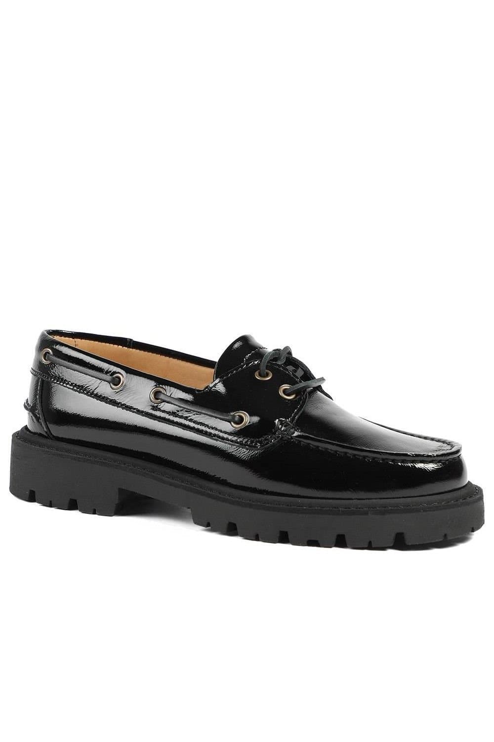 Jones Bootmaker Jones Bootmaker Women's Perdita Leather Platform Moccasins in Jet Black