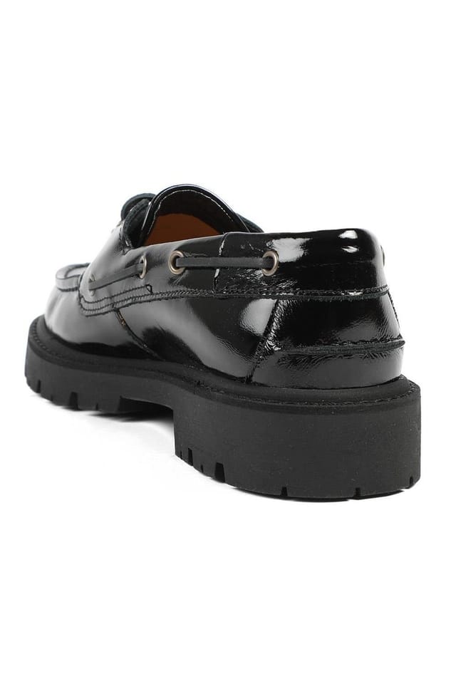 Jones Bootmaker Jones Bootmaker Women's Perdita Leather Platform Moccasins in Jet Black - 3