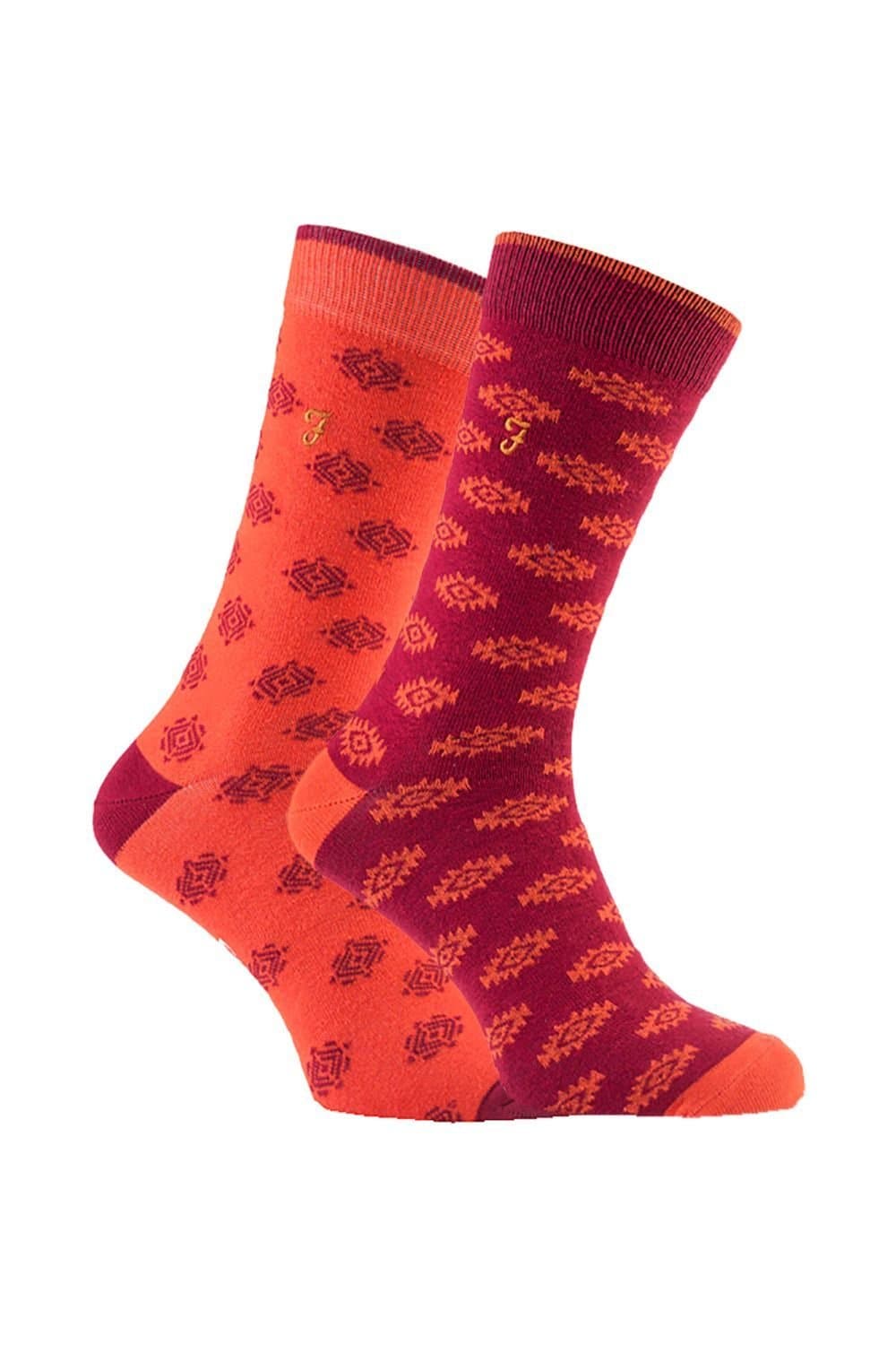 Farah FARAH Men's 2 Pack Retro Cotton Rich Luxury Formal Dress Socks in Burnt Orange