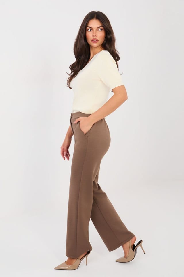 Love Lace Love Lace Women's High Waisted Straight Leg Comfort Trousers in Brown - 2