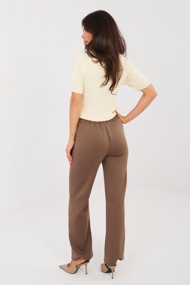 Love Lace Love Lace Women's High Waisted Straight Leg Comfort Trousers in Brown - 3