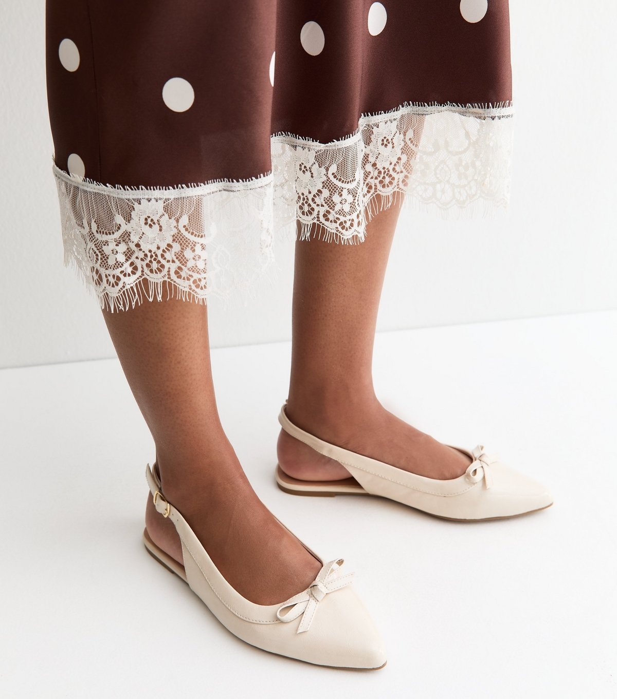 New Look Women's Wide Fit Off White Faux Leather Slingback Flats Vegan New Look - 2