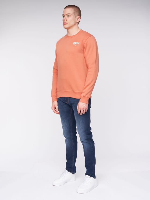 Henleys Henleys Scripthen Men's Carbon Brushed Fleece Sweatshirt - Ultra-Soft Cotton-Rich Crew Neck with Flock Print in Coral - 2