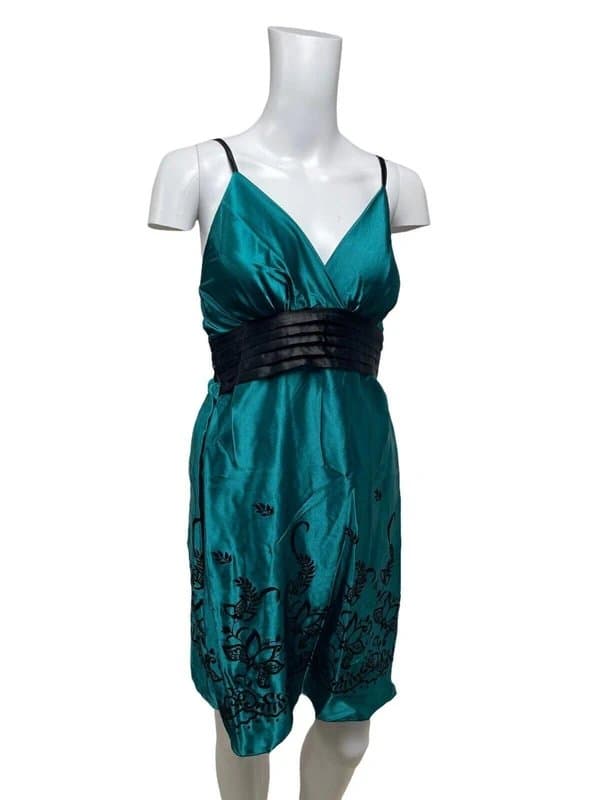 Handmade Handmade Women's Dress Size XS 6-8 Satin Slip Water Blue Ruffle Back NEW EU34