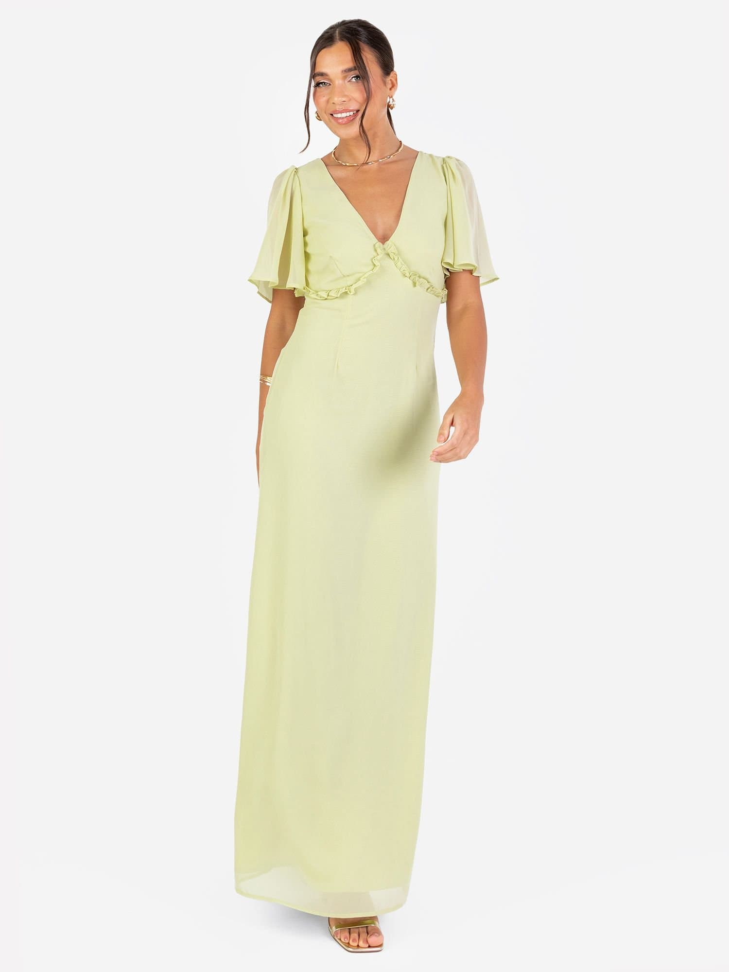 Anaya with Love Anaya with Love Women's V Neck Short Flutter Sleeve Maxi Dress in Green