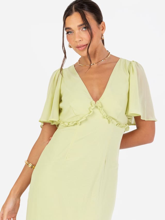Anaya with Love Anaya with Love Women's V Neck Short Flutter Sleeve Maxi Dress in Green - 2