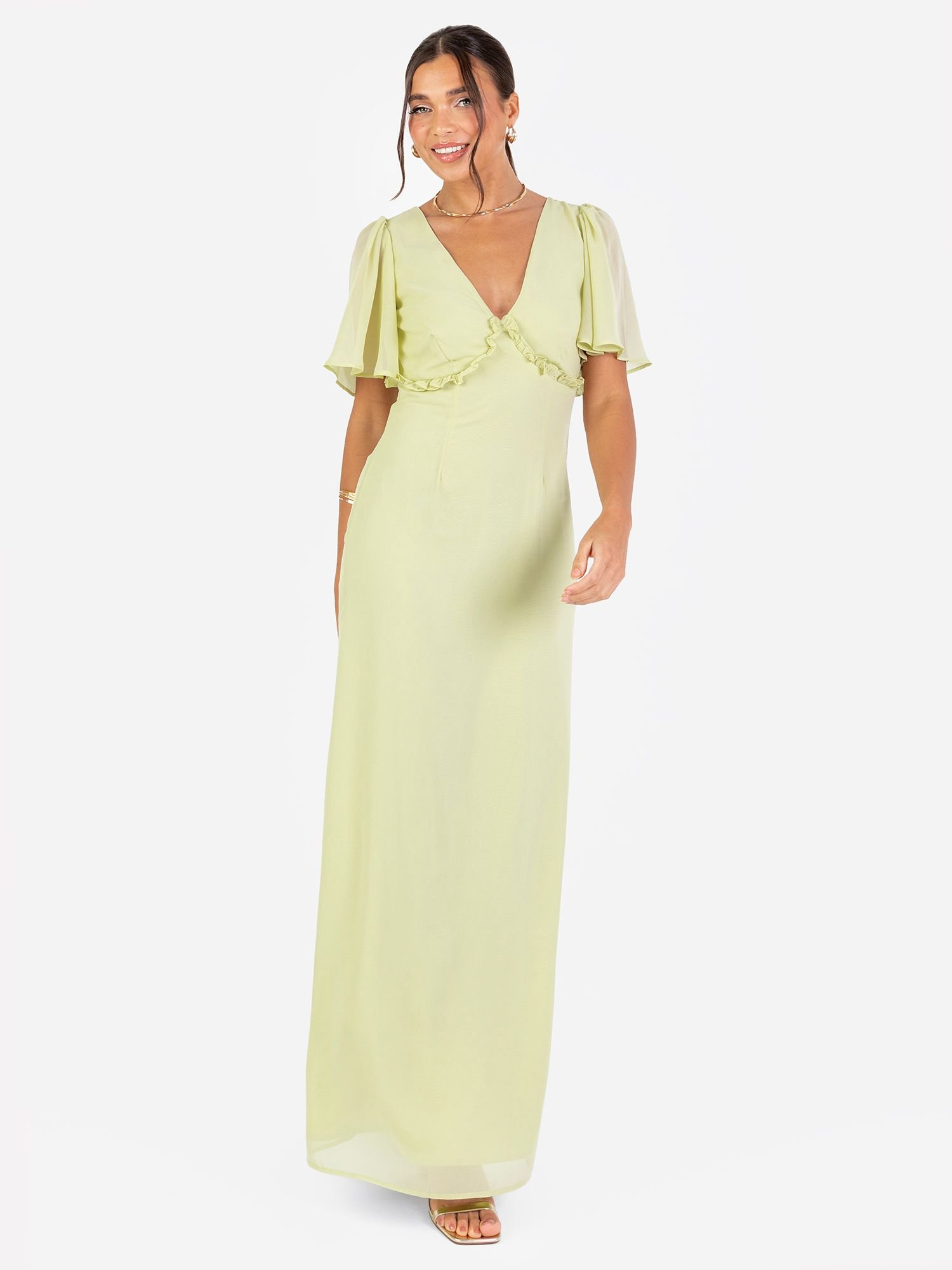 Anaya with Love Anaya with Love Women's V Neck Short Flutter Sleeve Maxi Dress in Green - 3