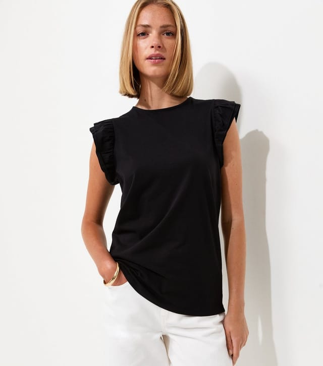 New Look Women's Black Cotton Frill Sleeve Top New Look - 2