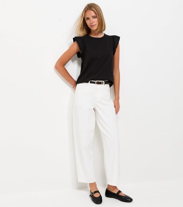 New Look Women's Black Cotton Frill Sleeve Top New Look - 3