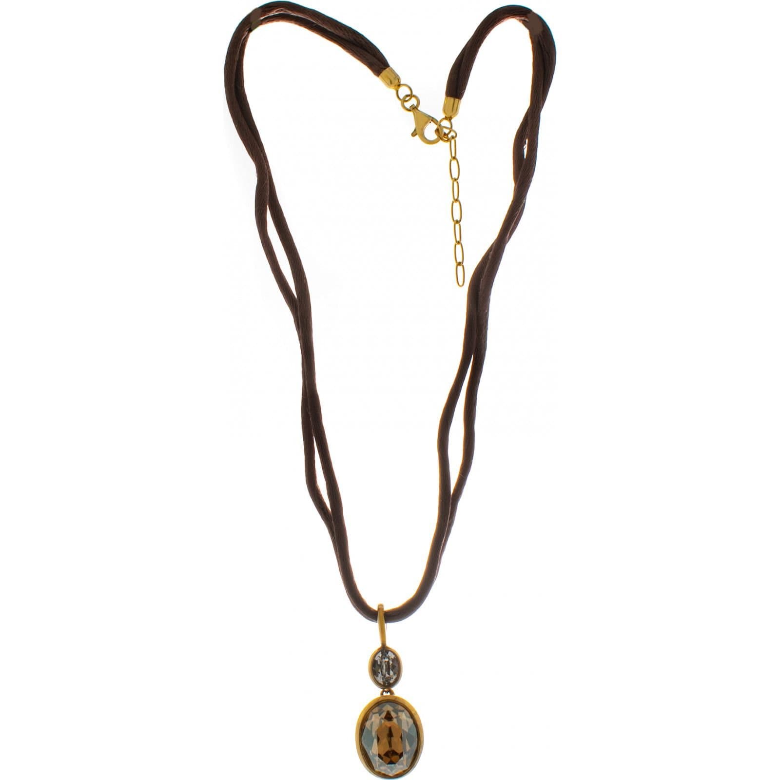 Folli Follie Folli Follie Brown Leather Necklace with Crystal Pendant