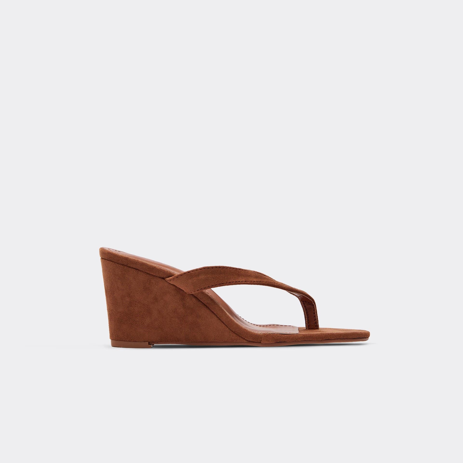 EGO Alba Thong Strap Detail Wedge Heel In Tan Brown Faux Suede, Women's Size UK 3