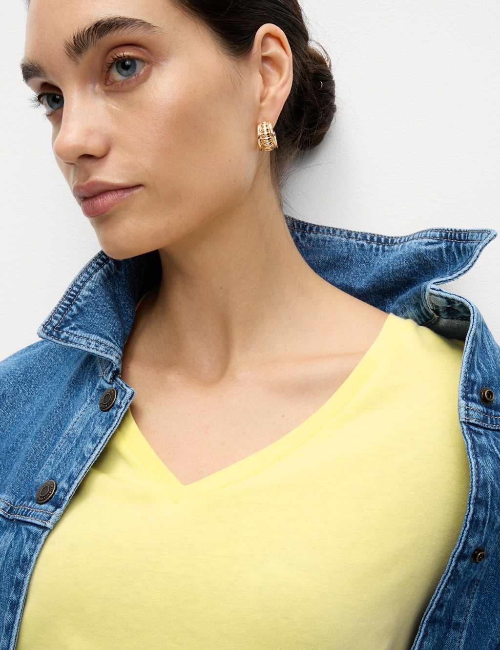 Marks & Spencer M&S Pure Cotton V-Neck T-Shirt Buttercup