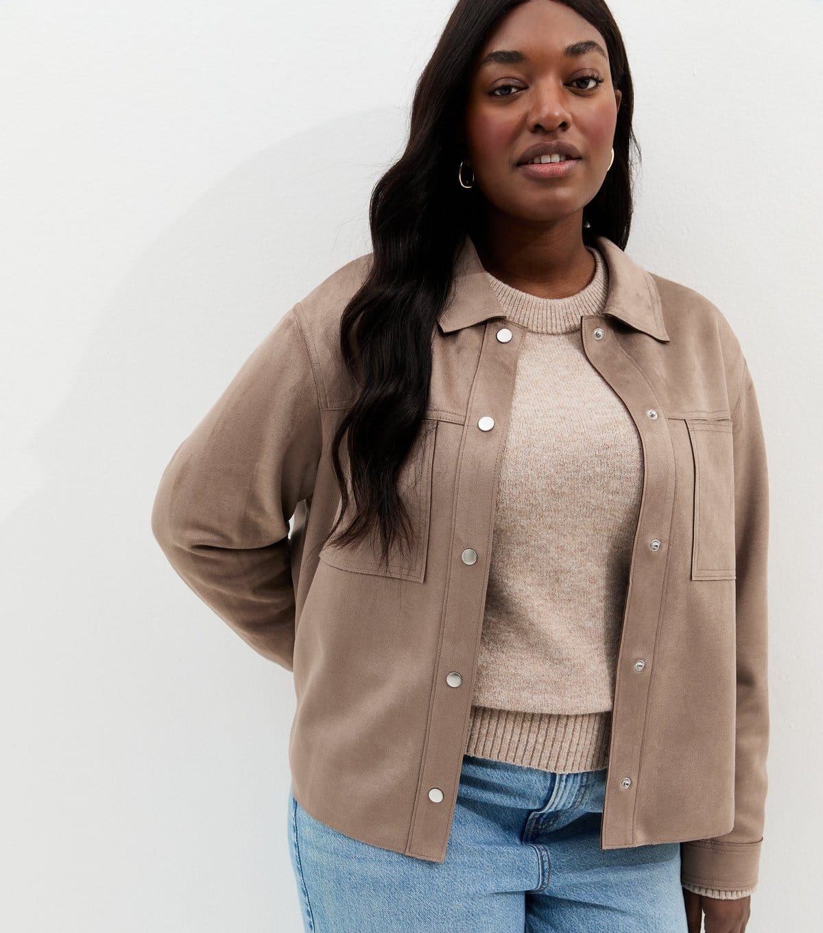 Women's Plus Size Mink Faux Suede Shacket Curves New Look