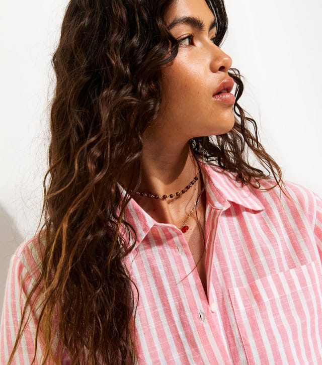 New Look Women's Pink Cotton Rich Striped Long Sleeve Shirt New Look - 2
