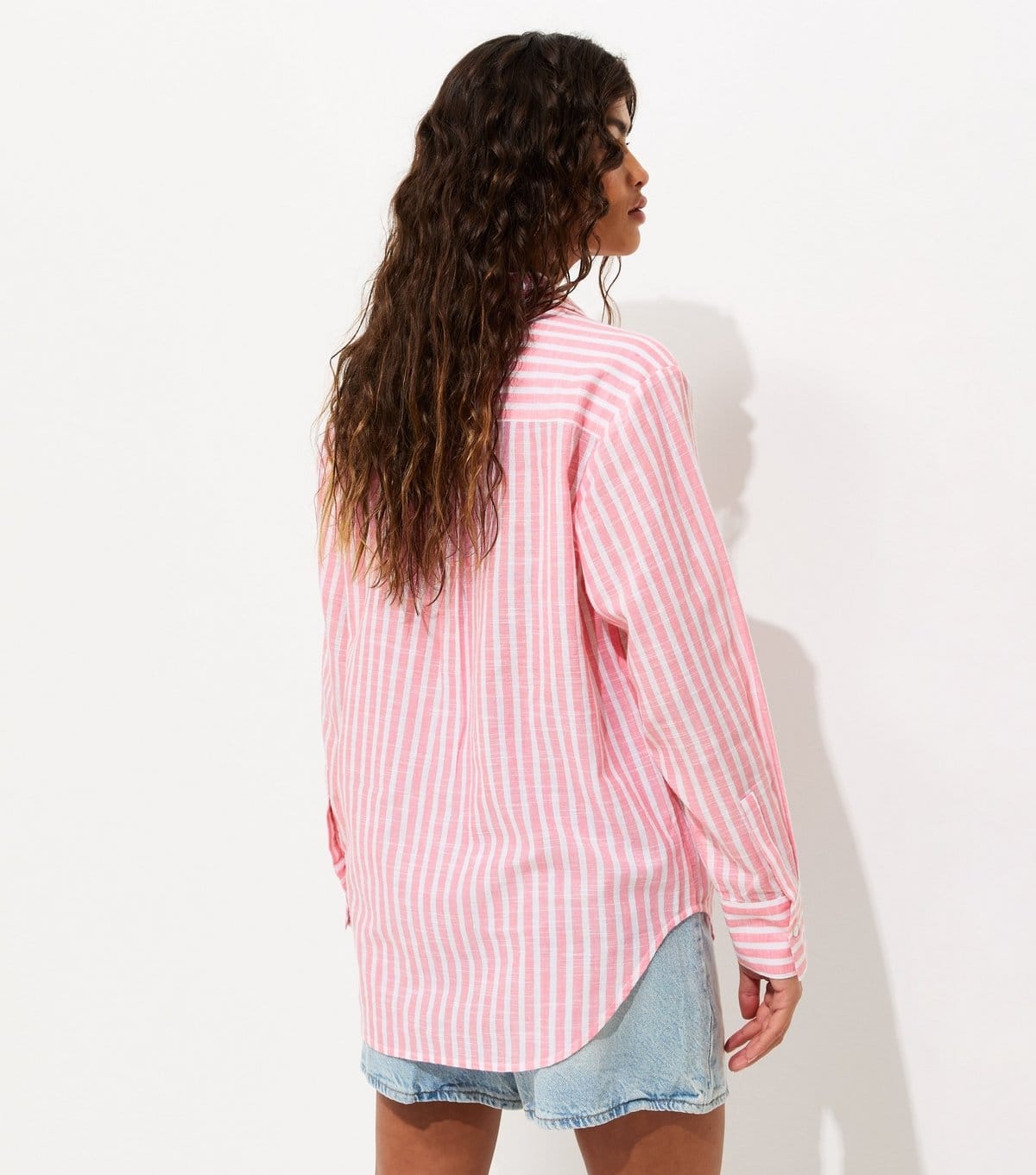 New Look Women's Pink Cotton Rich Striped Long Sleeve Shirt New Look - 4