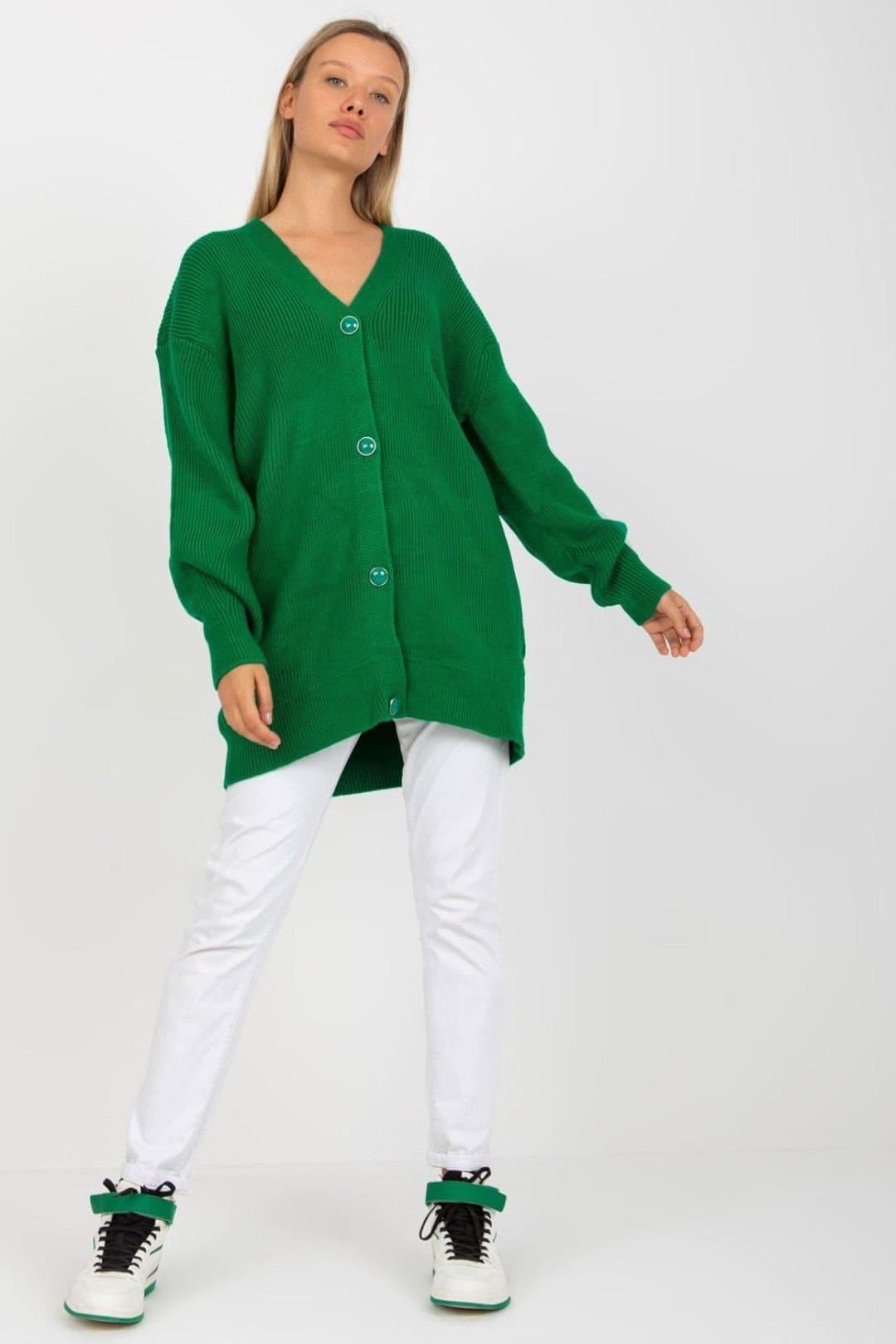 Love Lace Love Lace Women's Extended Cut Button Cardigan with Long Sleeves in Green