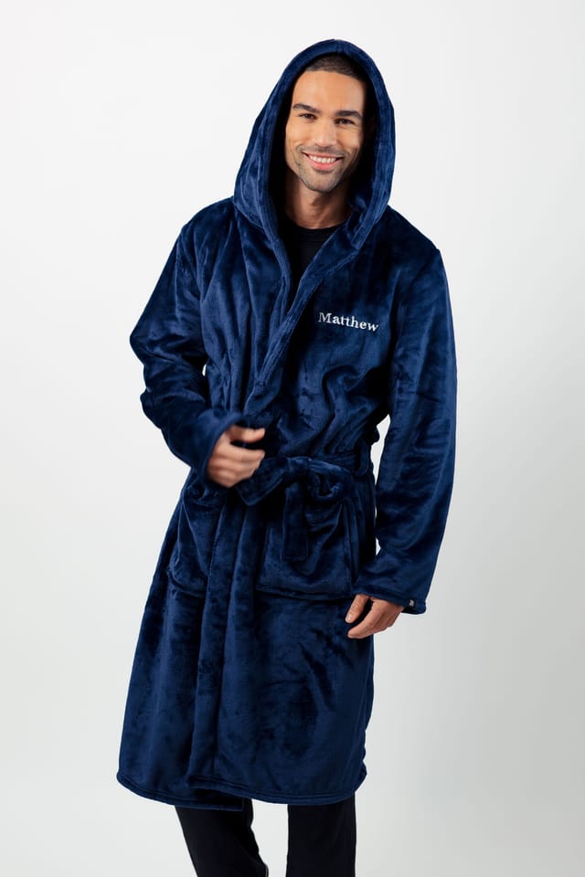 Lulabay Lulabay Men's Personalised Plush Dressing Gown in Navy - 2