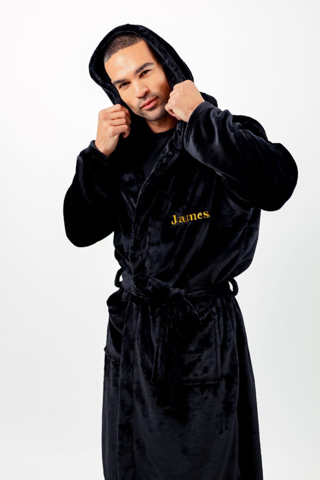Lulabay Lulabay Men's Personalised Plush Dressing Gown in Navy - 3