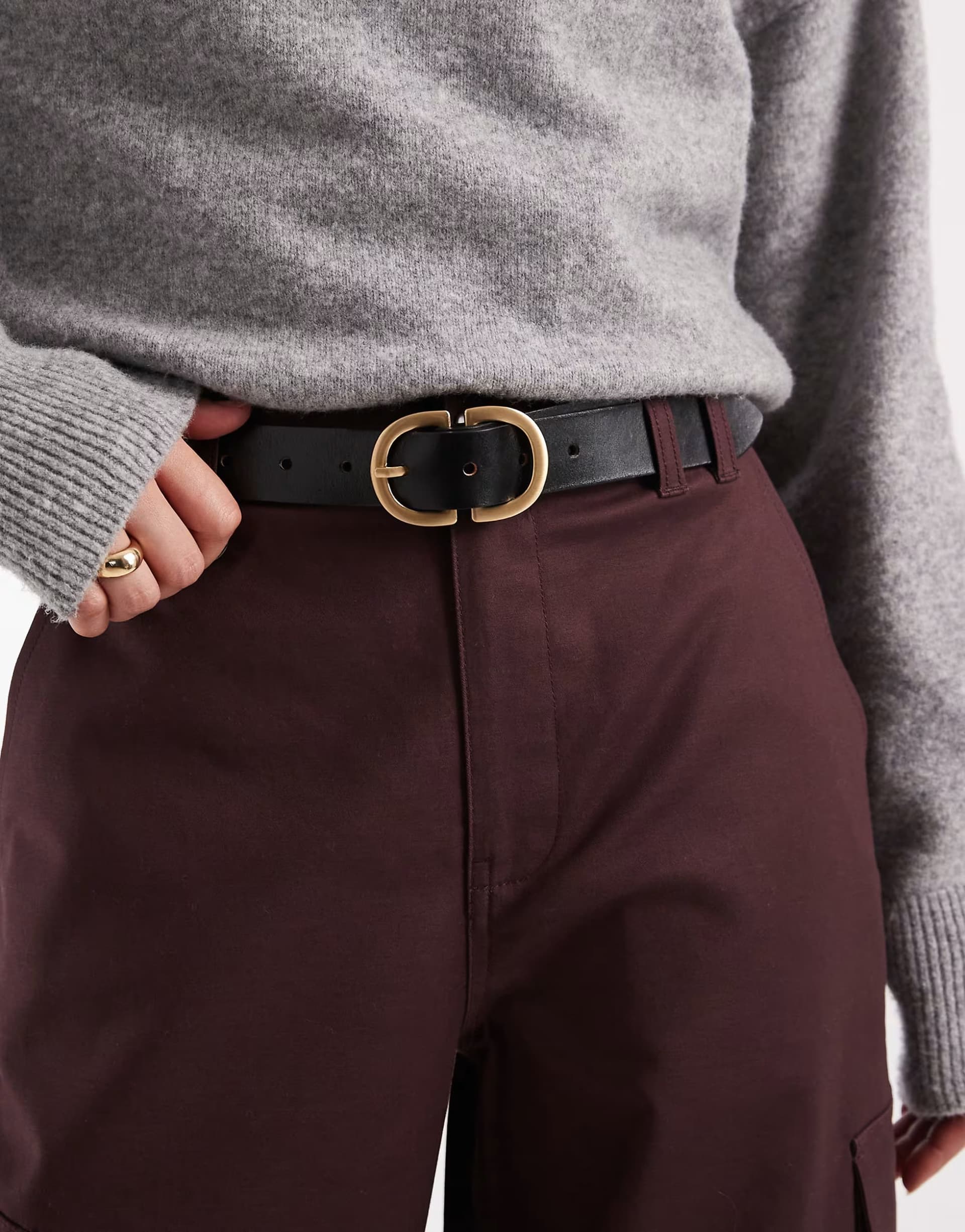 ASOS Pieces leather belt with gold double buckle in black