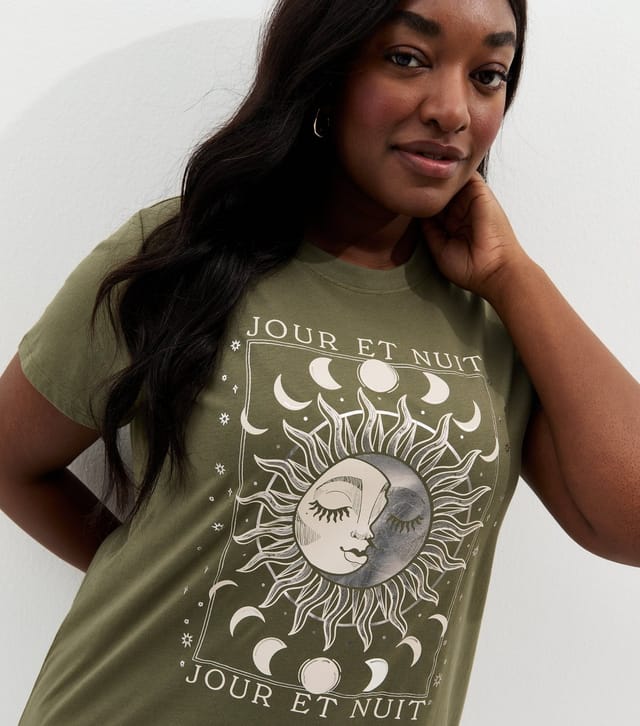 New Look Women's Plus Size Green Cotton Mystical Sun T-Shirt Curves New Look - 2