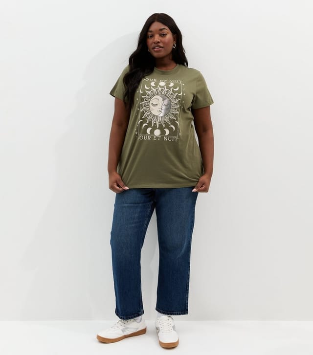 New Look Women's Plus Size Green Cotton Mystical Sun T-Shirt Curves New Look - 3