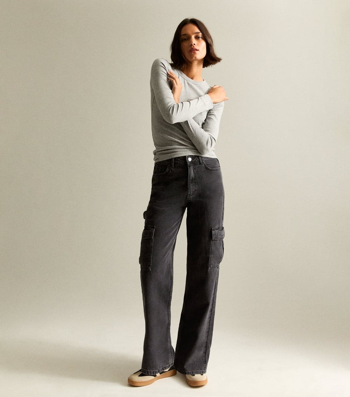 New Look Women's Washed Black High Waist Cargo Jeans New Look