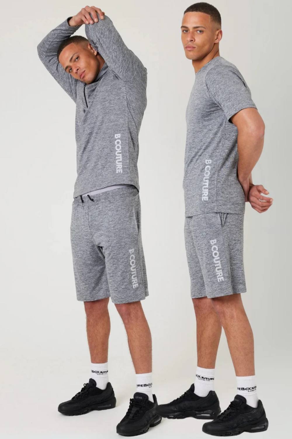 BCouture BCouture Men's Gym Shorts, Quarter-Zip Top & T-Shirt Set in Grey - 3