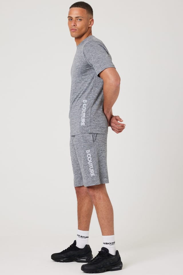 BCouture BCouture Men's Gym Shorts, Quarter-Zip Top & T-Shirt Set in Grey - 3