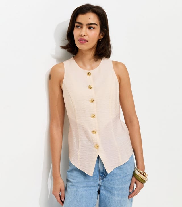 New Look Women's White Crinkled Textured Button Waistcoat New Look - 2