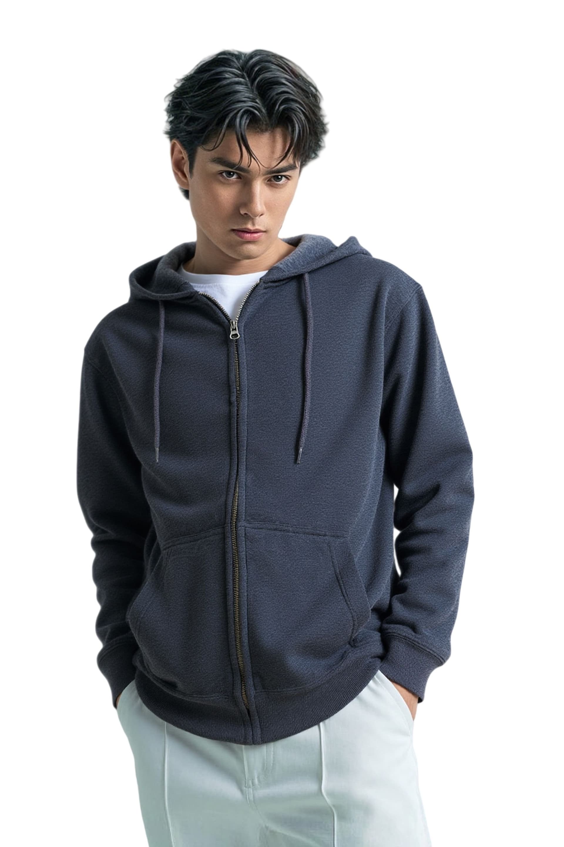SweetLook SweetLook Dark Grey Full Zip Up Polyester Hoodie for Men