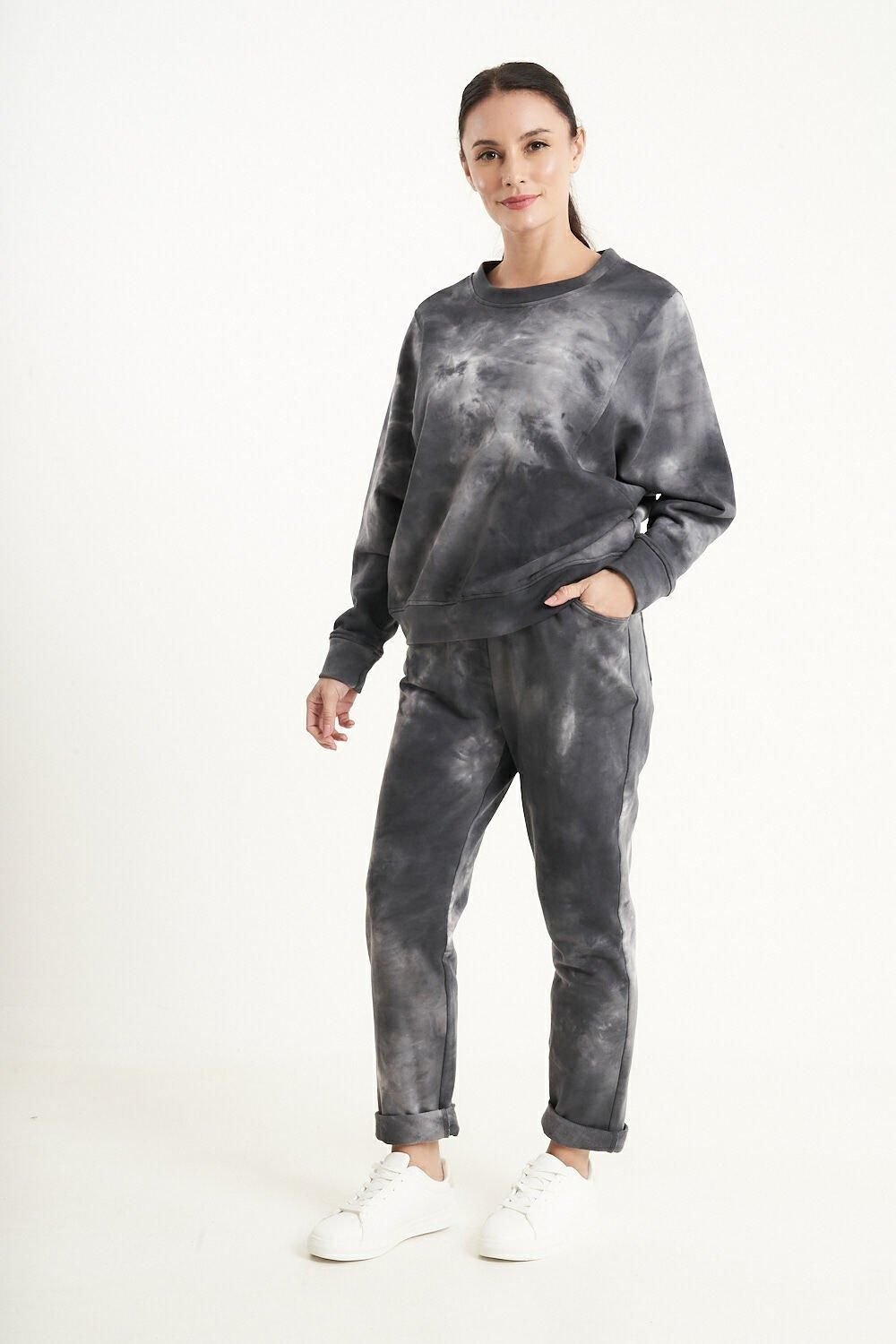 Saloos Saloos Women's Tie-Dye Winter Lounge Tracksuit in Grey - 1