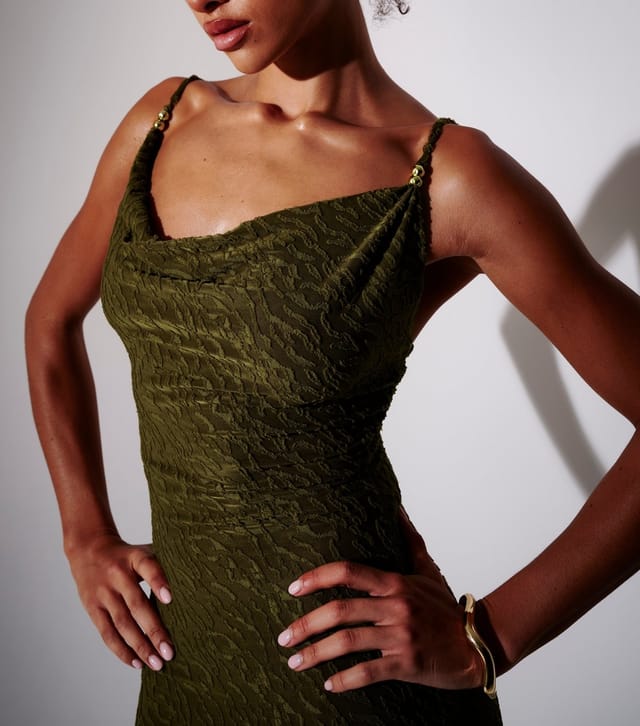 South Beach Women's Khaki Textured Cowl Neck Maxi Dress South Beach New Look - 2