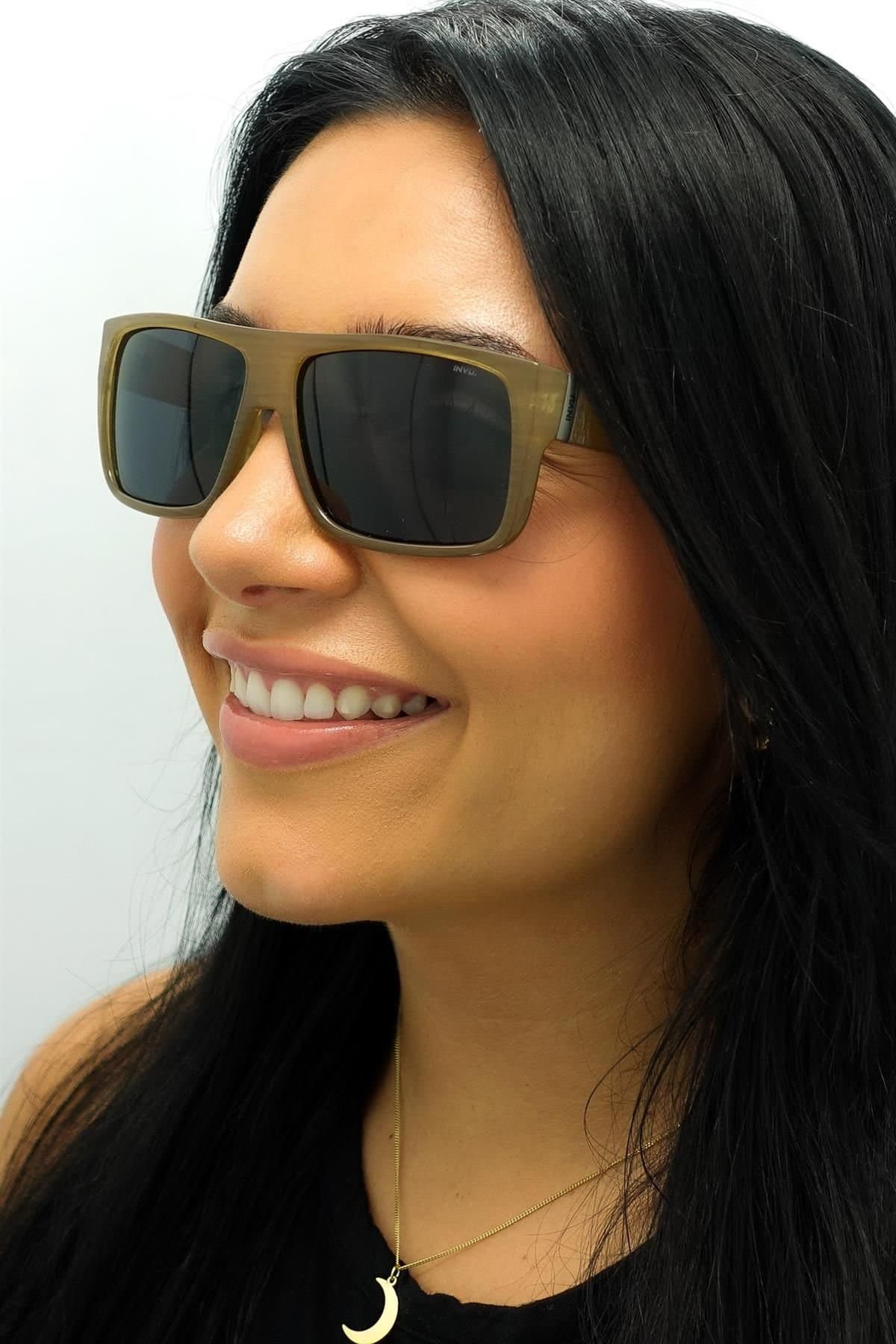 INVU INVU Men's Rectangle Beige Cloudy Sunglasses in Brown